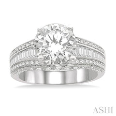 1 1/5 Ctw Baguette and Round Cut Diamond Semi-Mount Engagement Ring in 14K White Gold