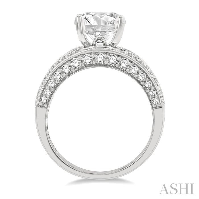 1 1/5 Ctw Baguette and Round Cut Diamond Semi-Mount Engagement Ring in 14K White Gold