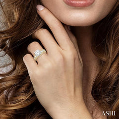 1 1/5 Ctw Baguette and Round Cut Diamond Semi-Mount Engagement Ring in 14K Yellow and White Gold