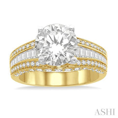 1 1/5 Ctw Baguette and Round Cut Diamond Semi-Mount Engagement Ring in 14K Yellow and White Gold