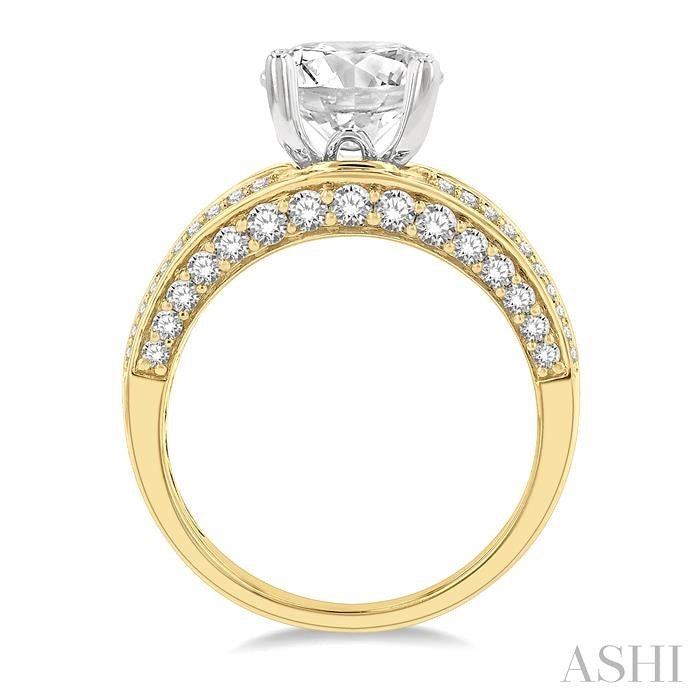 1 1/5 Ctw Baguette and Round Cut Diamond Semi-Mount Engagement Ring in 14K Yellow and White Gold