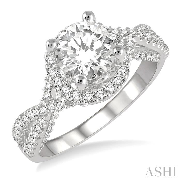 1/2 Ctw Circular Center Criss Cross Shank Round Cut Diamond Semi-Mount Engagement Ring in 14K White Gold