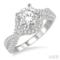 1/2 Ctw Circular Center Criss Cross Shank Round Cut Diamond Semi-Mount Engagement Ring in 14K White Gold