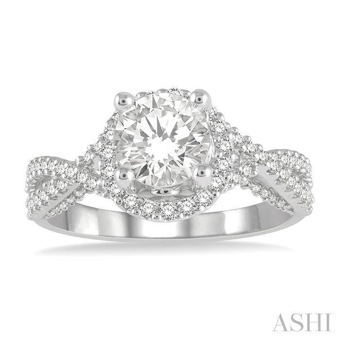 1/2 Ctw Circular Center Criss Cross Shank Round Cut Diamond Semi-Mount Engagement Ring in 14K White Gold