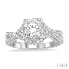 1/2 Ctw Circular Center Criss Cross Shank Round Cut Diamond Semi-Mount Engagement Ring in 14K White Gold