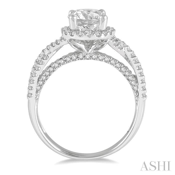 1/2 Ctw Circular Center Criss Cross Shank Round Cut Diamond Semi-Mount Engagement Ring in 14K White Gold