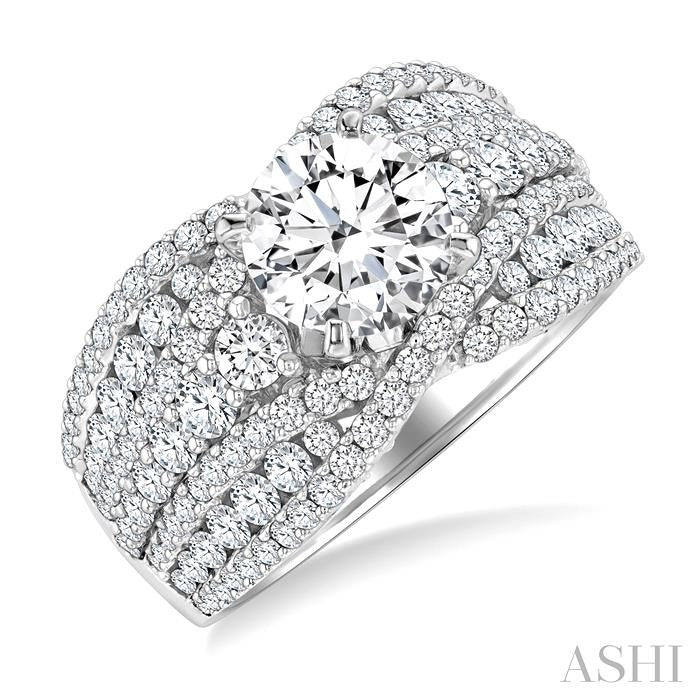 1 3/4 Ctw Split Wide Base Shank Round Cut Diamond Semi-Mount Engagement Ring in 14K White Gold