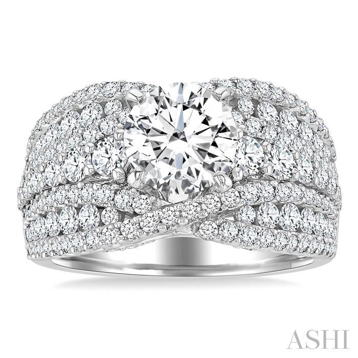 1 3/4 Ctw Split Wide Base Shank Round Cut Diamond Semi-Mount Engagement Ring in 14K White Gold