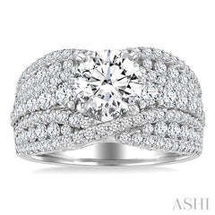 1 3/4 Ctw Split Wide Base Shank Round Cut Diamond Semi-Mount Engagement Ring in 14K White Gold