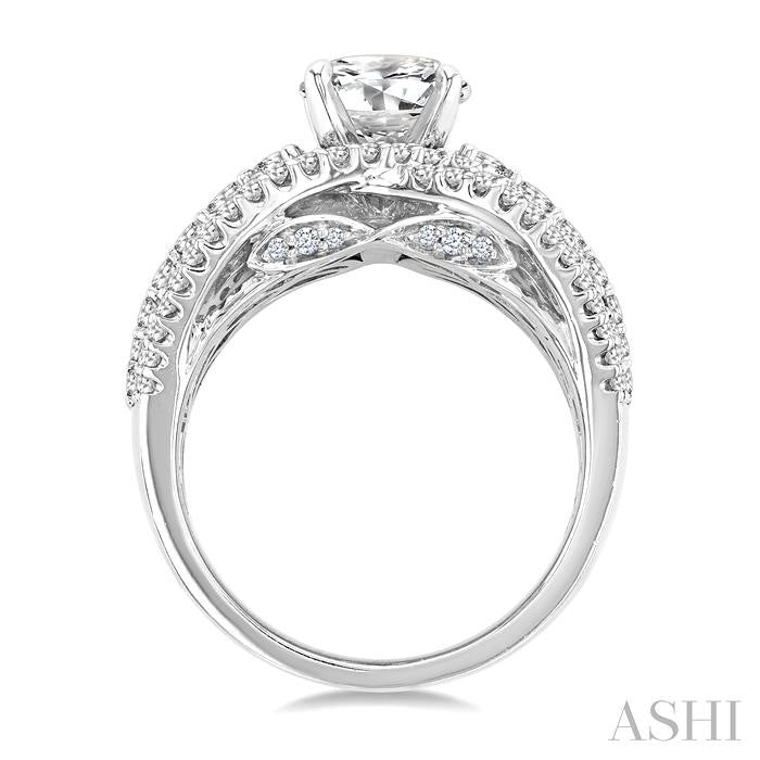 1 3/4 Ctw Split Wide Base Shank Round Cut Diamond Semi-Mount Engagement Ring in 14K White Gold