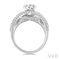 1 3/4 Ctw Split Wide Base Shank Round Cut Diamond Semi-Mount Engagement Ring in 14K White Gold