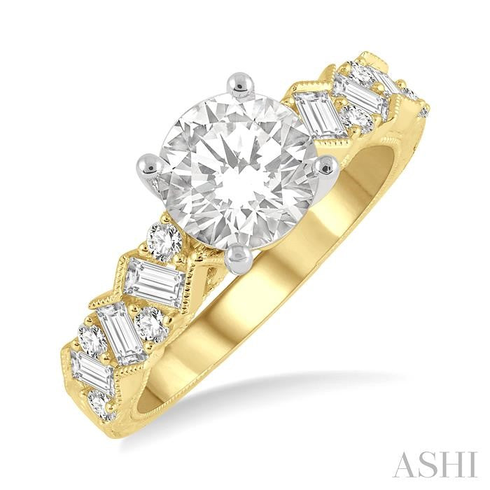 1/2 Ctw Circular Shape Scatter Baguette and Round Cut Diamond Semi-Mount Engagement Ring in 14K Yellow and White Gold