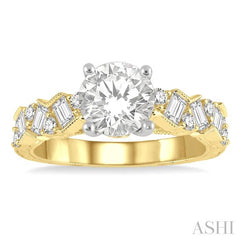 1/2 Ctw Circular Shape Scatter Baguette and Round Cut Diamond Semi-Mount Engagement Ring in 14K Yellow and White Gold