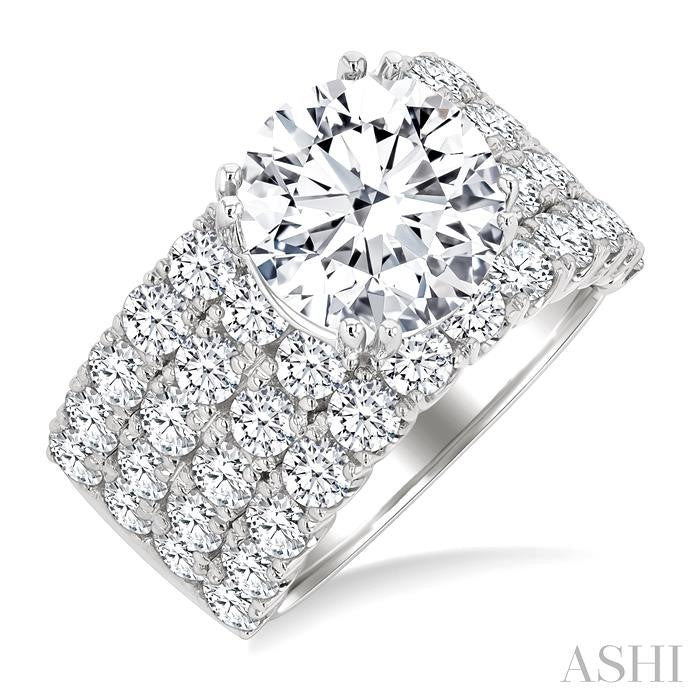 2 1/6 Ctw Wide Four Row Round Cut Diamond Semi-Mount Engagement Ring in 14K White Gold