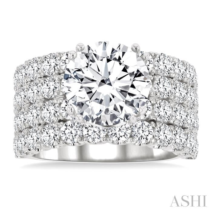 2 1/6 Ctw Wide Four Row Round Cut Diamond Semi-Mount Engagement Ring in 14K White Gold