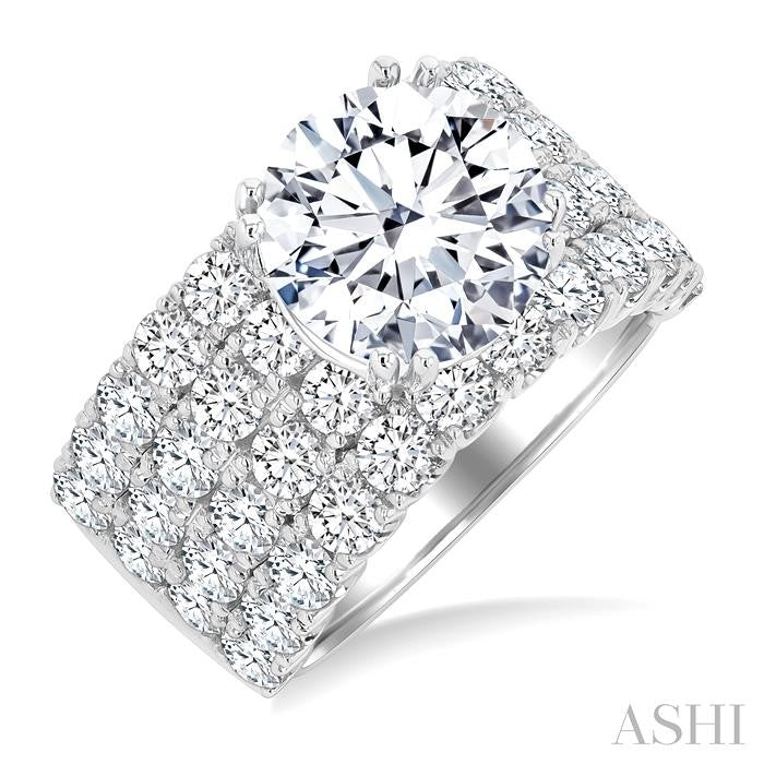 2 1/6 Ctw Wide Four Row Round Cut Diamond Semi-Mount Engagement Ring in 14K White Gold