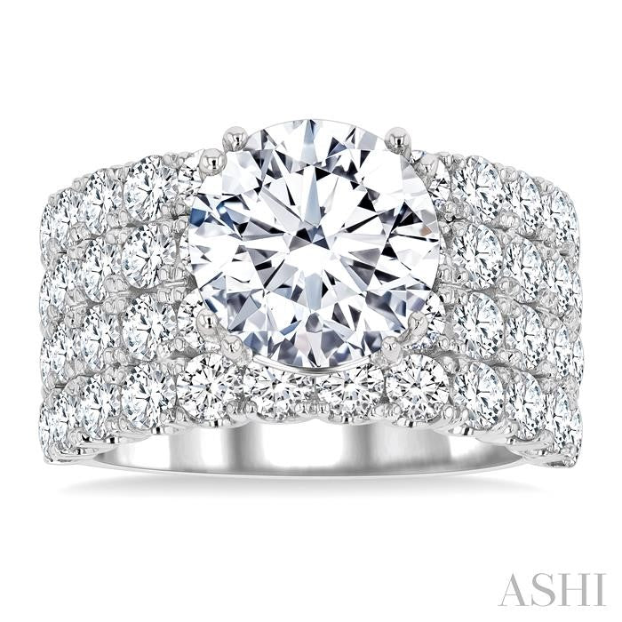2 1/6 Ctw Wide Four Row Round Cut Diamond Semi-Mount Engagement Ring in 14K White Gold