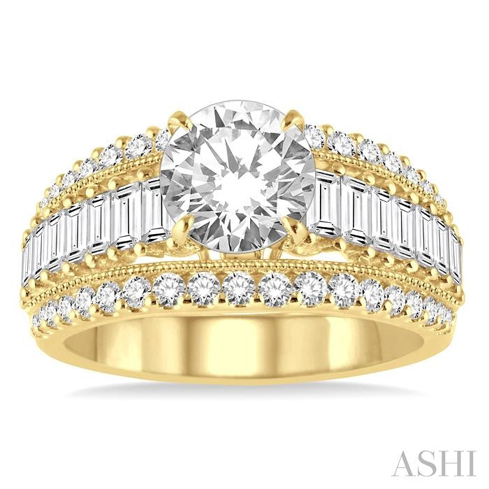 1 1/3 Ctw Baguette and Round Cut Diamond Semi-Mount Engagement Ring in 14K Yellow Gold