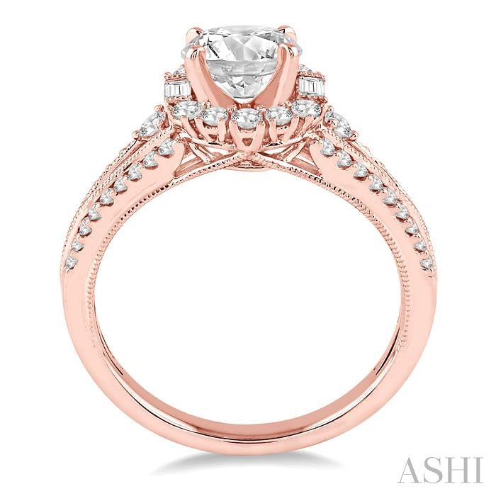 1 1/3 Ctw Diamond Engagement Ring with 3/4 Ct Round Cut Center Stone in 14K Rose Gold