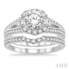 1 1/2 Ctw Diamond Wedding Set with 1 1/3 Ctw Round Cut Engagement Ring and 1/4 Ctw Wedding Band in 14K White Gold
