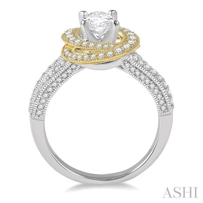 5/8 Ctw Diamond Semi-Mount Oval Halo Engagement Ring in 14K White and Yellow Gold