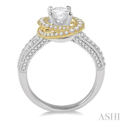 5/8 Ctw Diamond Semi-Mount Oval Halo Engagement Ring in 14K White and Yellow Gold