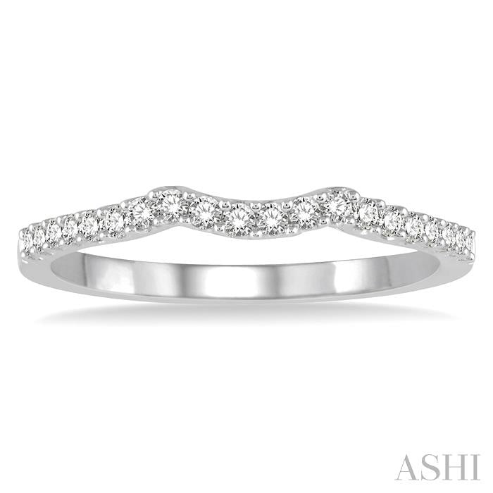 1/5 Ctw Curved Center Round Cut Diamond Wedding Band in 14K White Gold