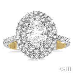 5/8 Ctw Diamond Semi-Mount Oval Double Halo Engagement Ring in 14K White and Yellow Gold