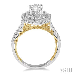 5/8 Ctw Diamond Semi-Mount Oval Double Halo Engagement Ring in 14K White and Yellow Gold