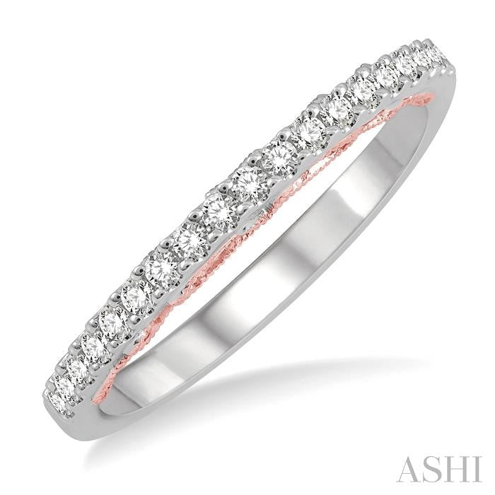 1/5 Ctw Milgrain Gallery Round Cut Diamond Wedding Band in 14K White and Rose Gold