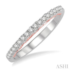 1/5 Ctw Milgrain Gallery Round Cut Diamond Wedding Band in 14K White and Rose Gold