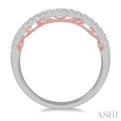 1/5 Ctw Milgrain Gallery Round Cut Diamond Wedding Band in 14K White and Rose Gold
