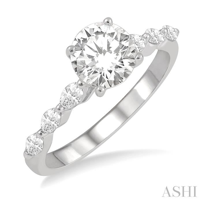 3/8 Ctw Round Shape Marquise Cut Semi-Mount Engagement Ring in 14K White Gold