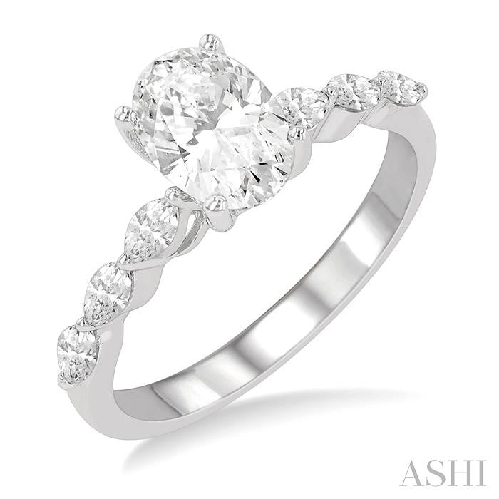 3/8 Ctw Oval Shape Marquise & Round Cut Diamond Semi-Mount Engagement Ring in 14K White Gold