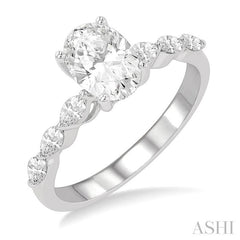 3/8 Ctw Oval Shape Marquise & Round Cut Diamond Semi-Mount Engagement Ring in 14K White Gold