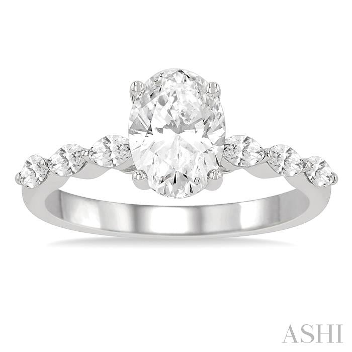 3/8 Ctw Oval Shape Marquise & Round Cut Diamond Semi-Mount Engagement Ring in 14K White Gold