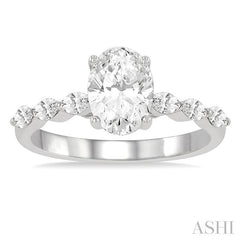 3/8 Ctw Oval Shape Marquise & Round Cut Diamond Semi-Mount Engagement Ring in 14K White Gold