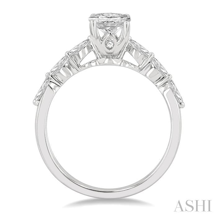 3/8 Ctw Oval Shape Marquise & Round Cut Diamond Semi-Mount Engagement Ring in 14K White Gold