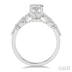 3/8 Ctw Oval Shape Marquise & Round Cut Diamond Semi-Mount Engagement Ring in 14K White Gold