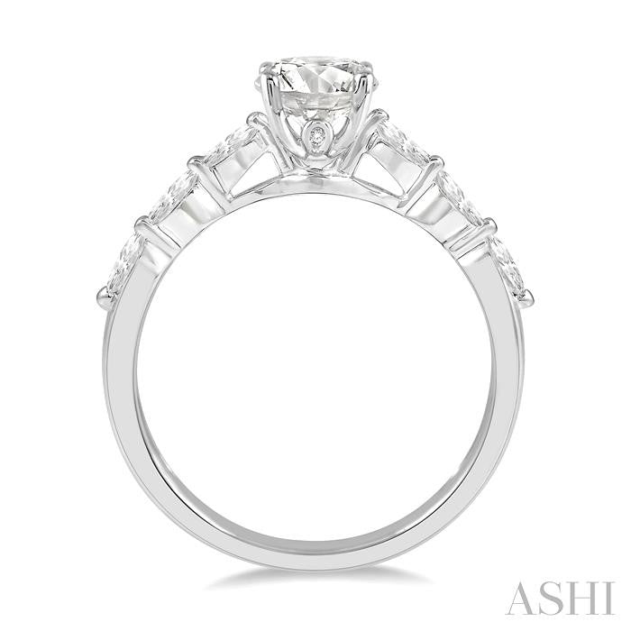 3/8 Ctw Round Shape Marquise Cut Semi-Mount Engagement Ring in 14K White Gold