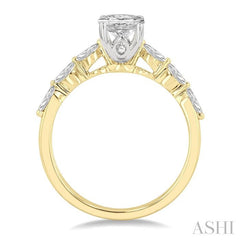 3/8 Ctw Oval Shape Marquise & Round Cut Diamond Semi-Mount Engagement Ring in 14K Yellow and White Gold
