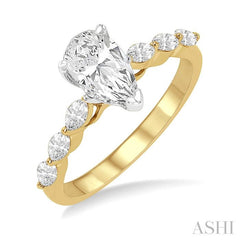 3/8 Ctw Pear Shape Marquise & Round Cut Diamond Semi-Mount Engagement Ring in 14K Yellow and White Gold