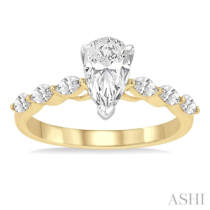 3/8 Ctw Pear Shape Marquise & Round Cut Diamond Semi-Mount Engagement Ring in 14K Yellow and White Gold