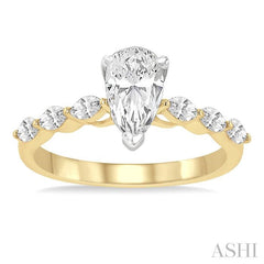 3/8 Ctw Pear Shape Marquise & Round Cut Diamond Semi-Mount Engagement Ring in 14K Yellow and White Gold