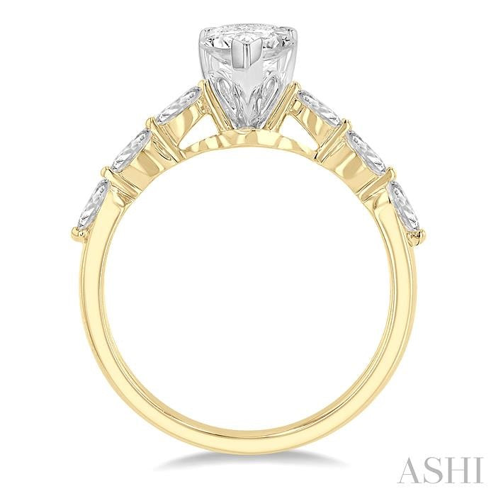 3/8 Ctw Pear Shape Marquise & Round Cut Diamond Semi-Mount Engagement Ring in 14K Yellow and White Gold