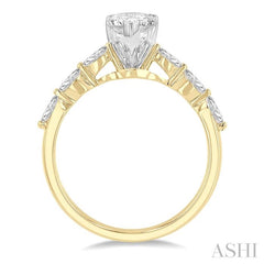 3/8 Ctw Pear Shape Marquise & Round Cut Diamond Semi-Mount Engagement Ring in 14K Yellow and White Gold