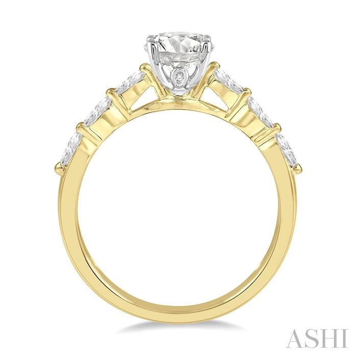 3/8 Ctw Round Shape Marquise Cut Semi-Mount Engagement Ring in 14K Yellow and White Gold