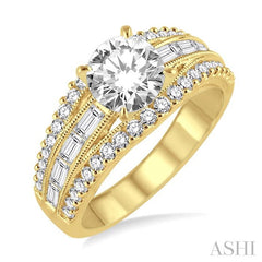 7/8 Ctw Diamond Semi-Mount Engagement Ring in 14K Yellow Gold