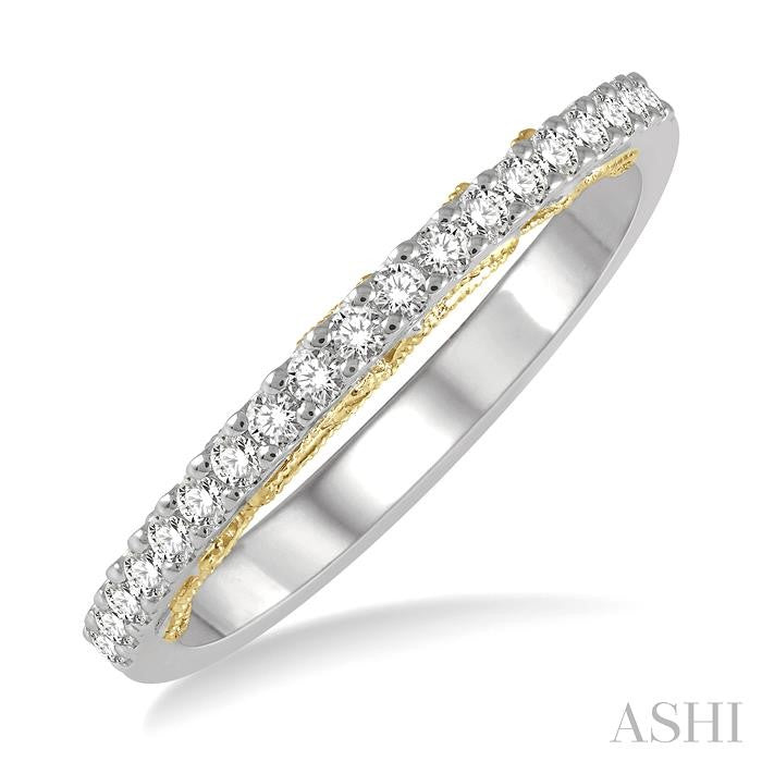1/5 Ctw Two Tone Round Cut Diamond Wedding Band in 14K White and Yellow Gold