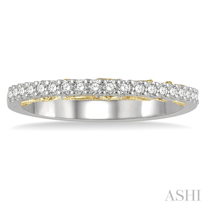 1/5 Ctw Two Tone Round Cut Diamond Wedding Band in 14K White and Yellow Gold